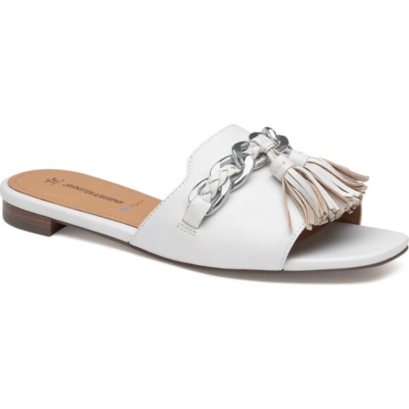 NEW JOHNSTON AND MURPHY Leather Lilly Chain Slide Sandals white   257 3M7 - Picture 1 of 8